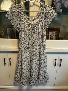 Womwn’s Sienna Sky Blue Floral Cotton Dress Midi Dress Short Sleeves Medium